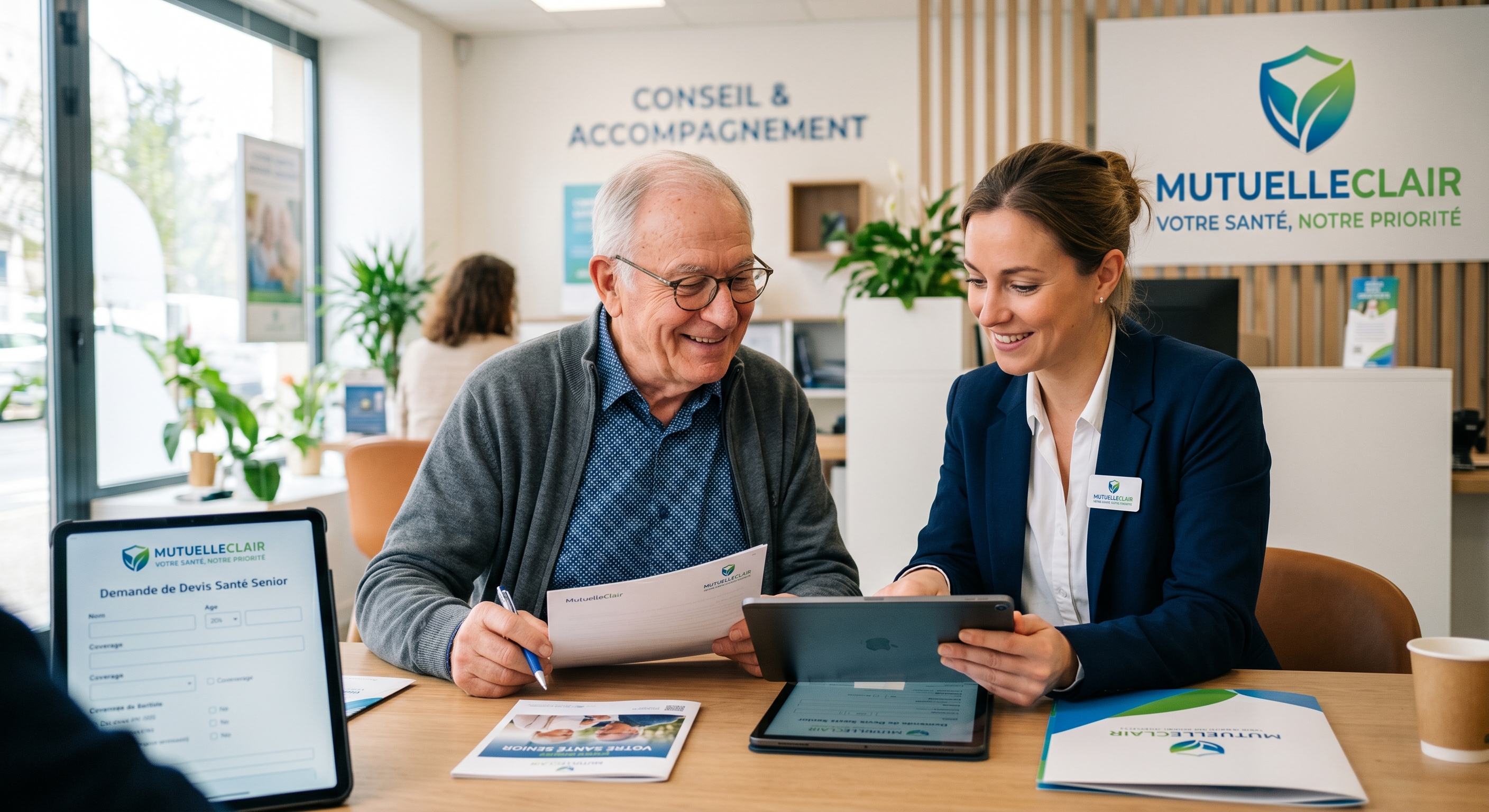 Senior remplissant une demande de contact santé